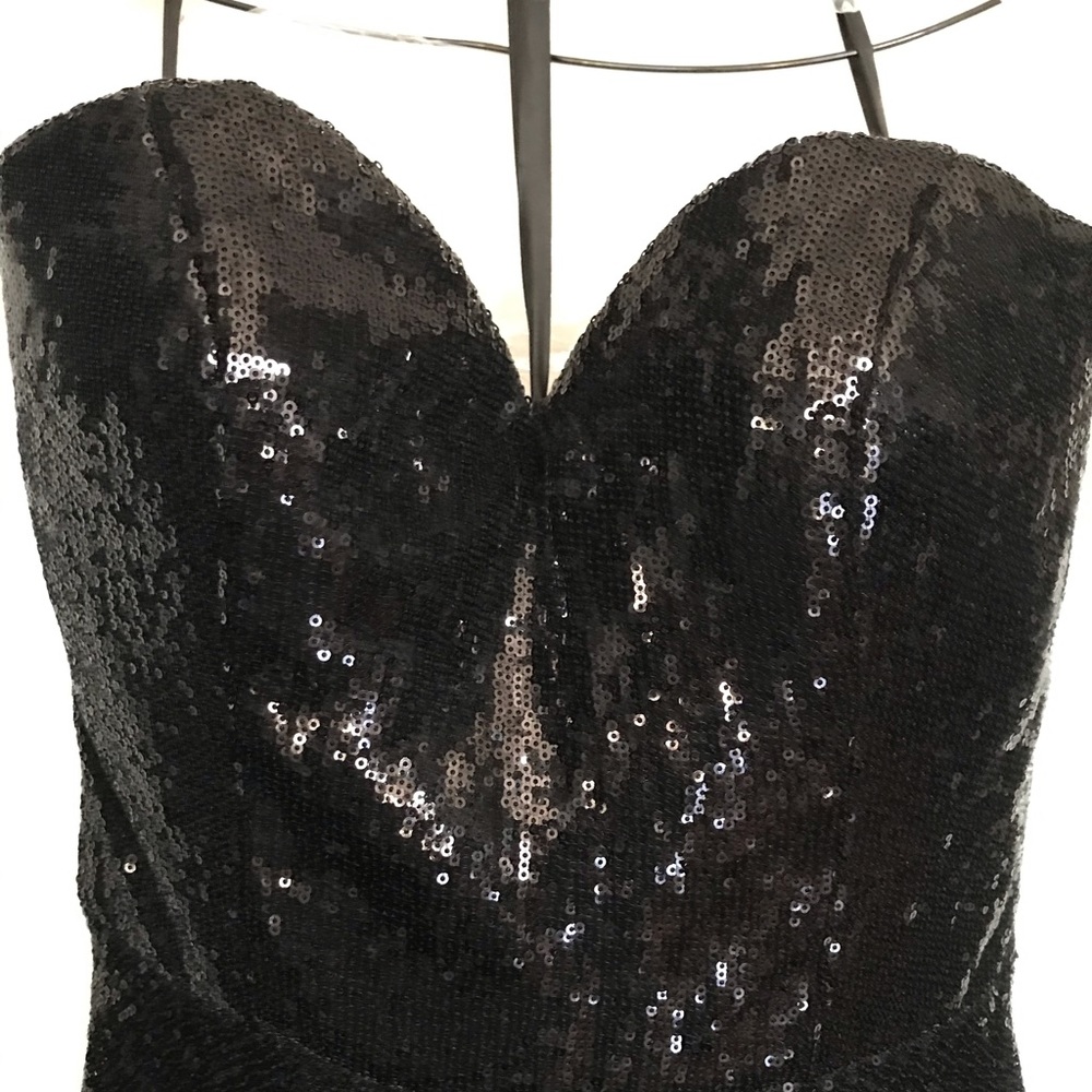 Black Sequin Strapless Prom Dress
